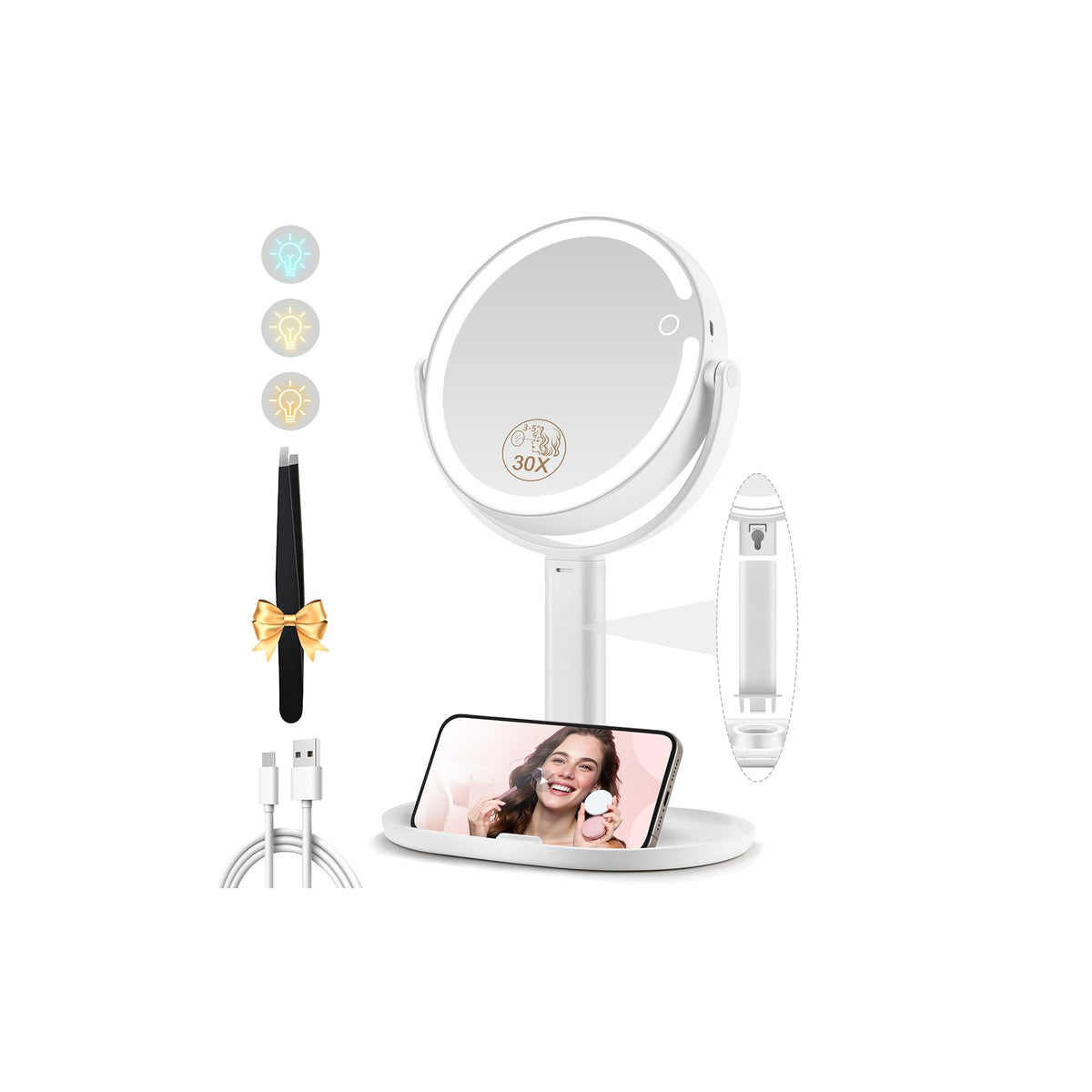 MOMOKUBA Makeup Mirror front view with lights