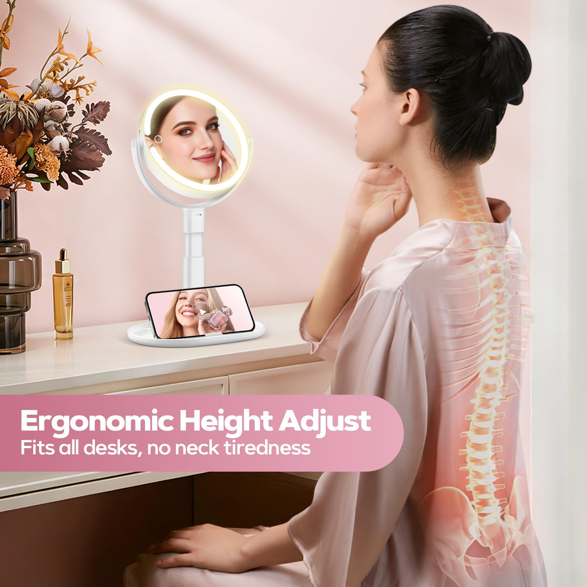 MOMOKUBA Makeup Mirror with storage base and phone stand