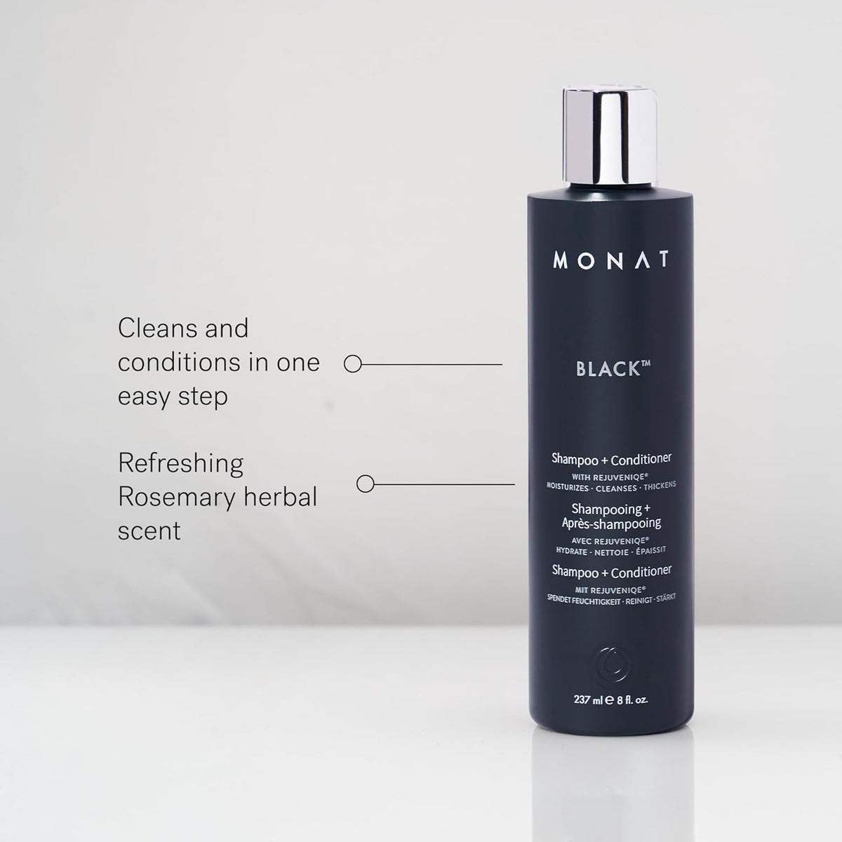 MONAT Black Shampoo + Conditioner back label with ingredients