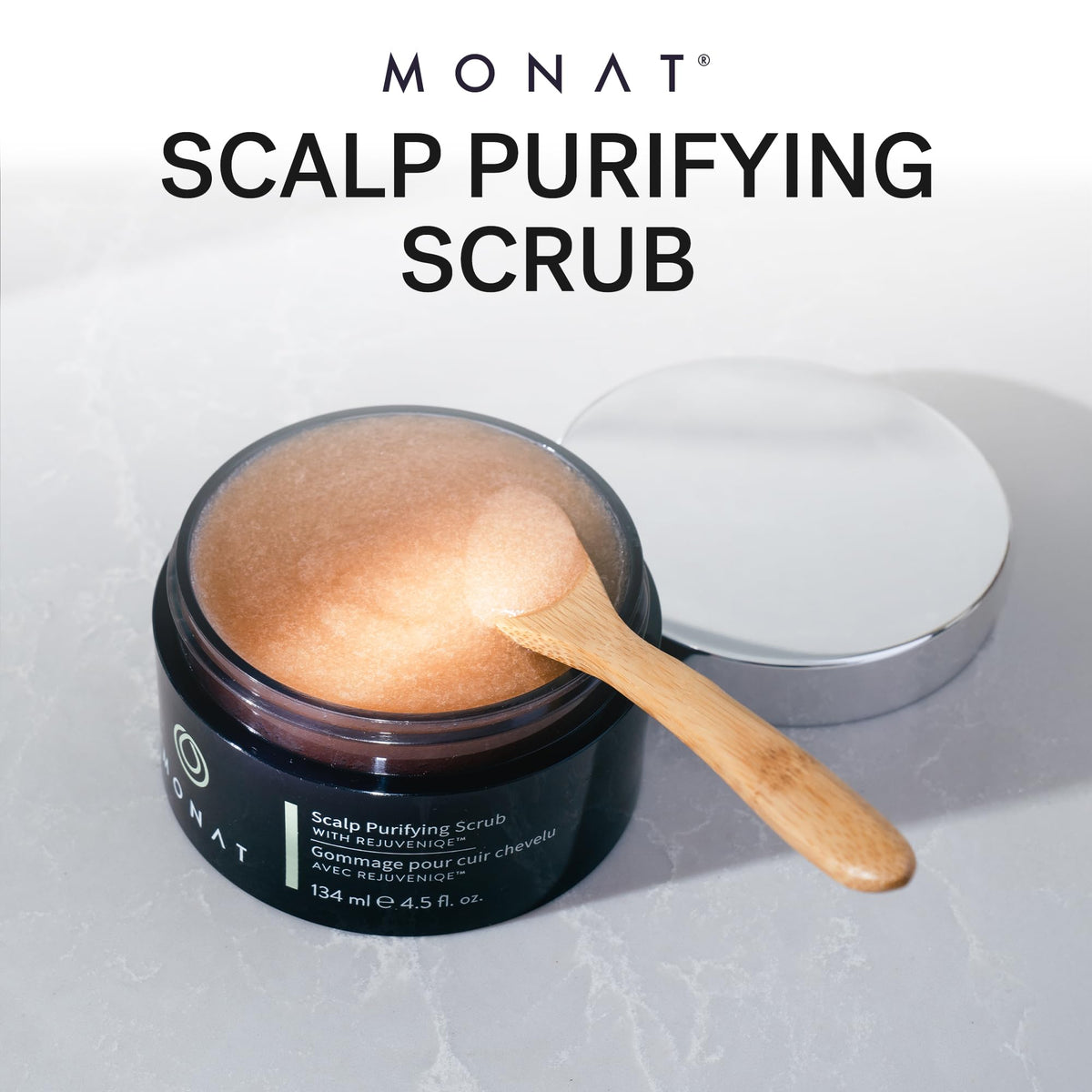 MONAT Scalp Purifying Scrub in bathroom setting