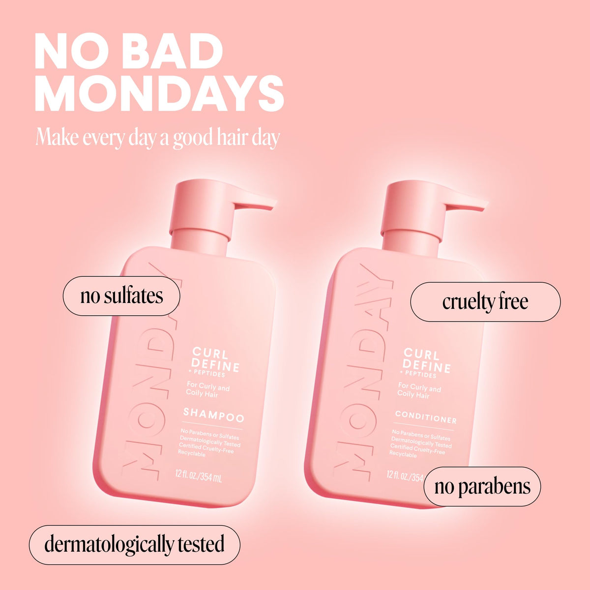 MONDAY HAIRCARE Curl Define Shampoo in a bathroom setting