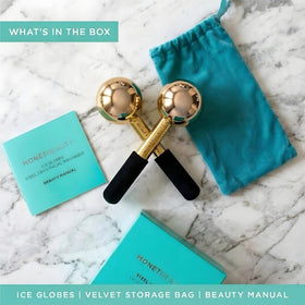 MonétBeauty Ice Globes with a soft cloth for cleaning