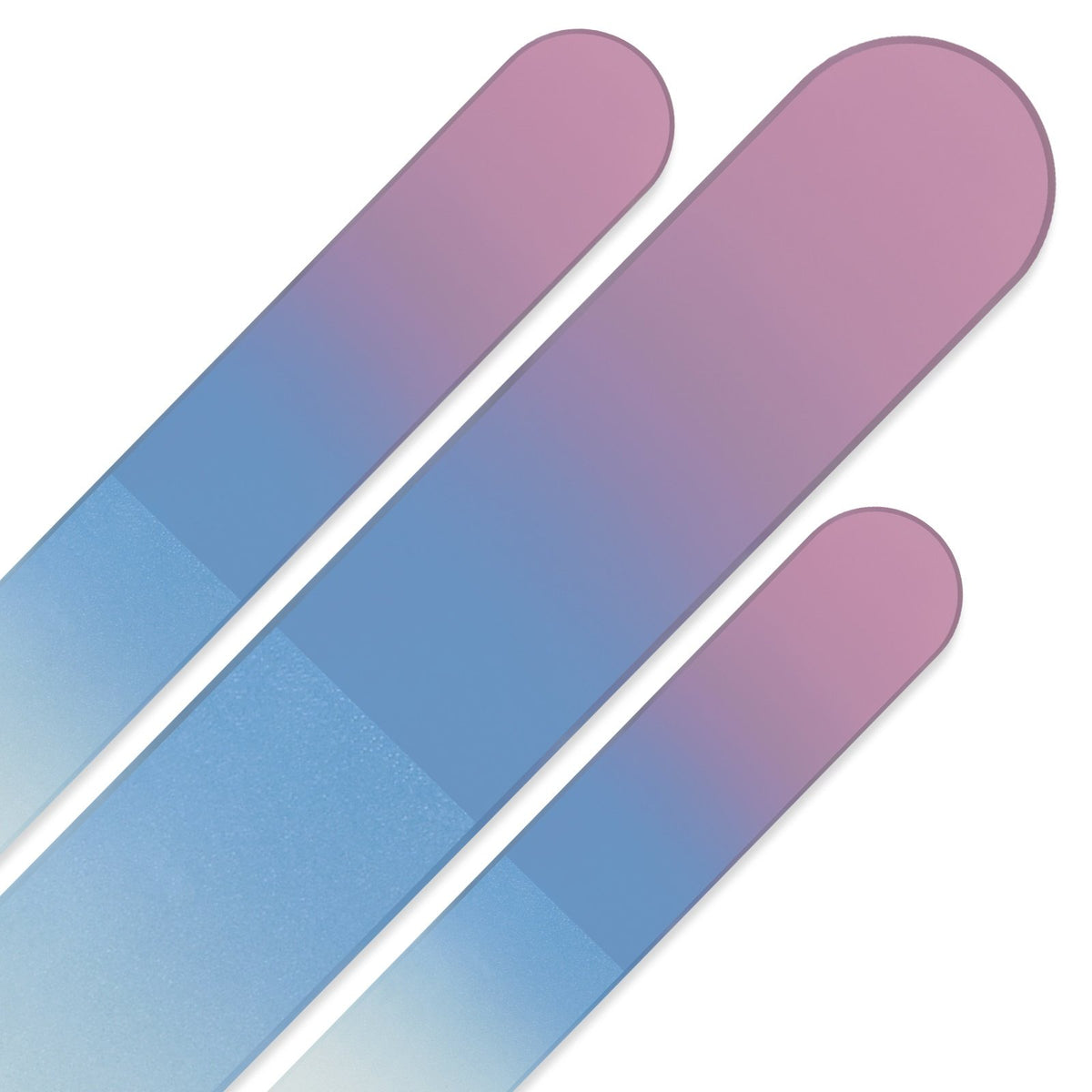 Mont Bleu Glass Nail File Set displayed with three different sizes