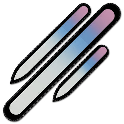 Mont Bleu Glass Nail File Set in rainbow colours with protective pouch