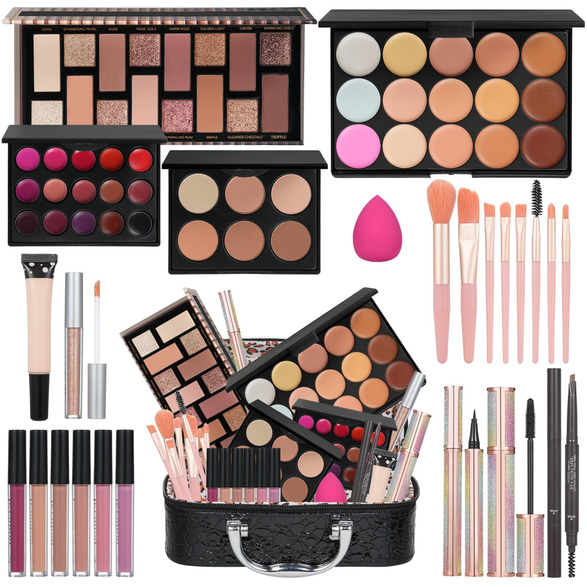 Moobirlet Makeup Kit for Girls full view including bag and cosmetics