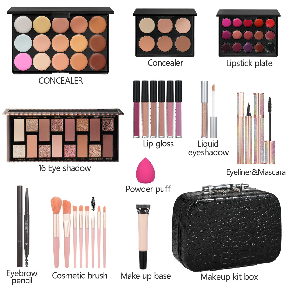 Moobirlet Makeup Kit with various makeup products and accessories