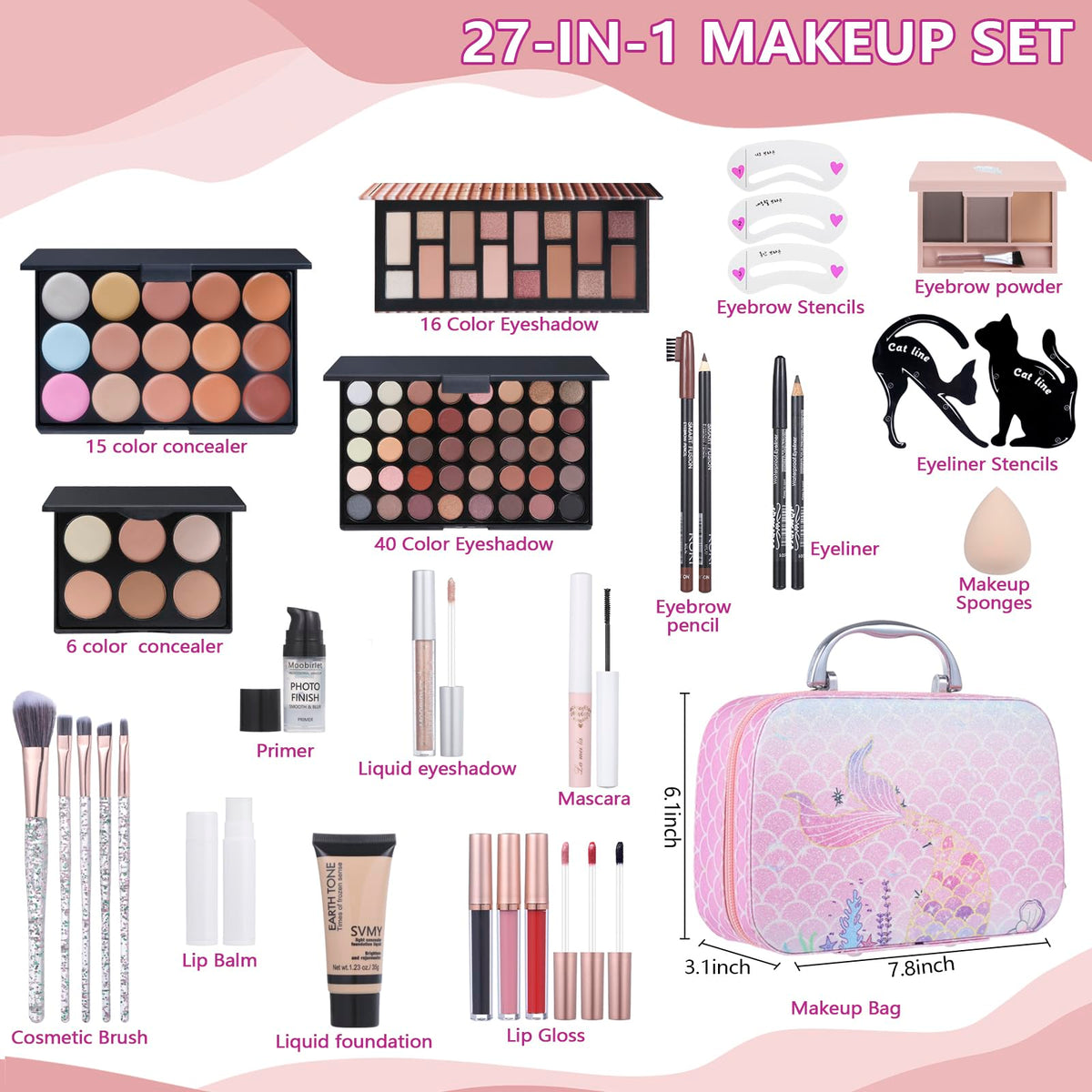 Moobirlet makeup set showing eyeshadow palettes and brushes