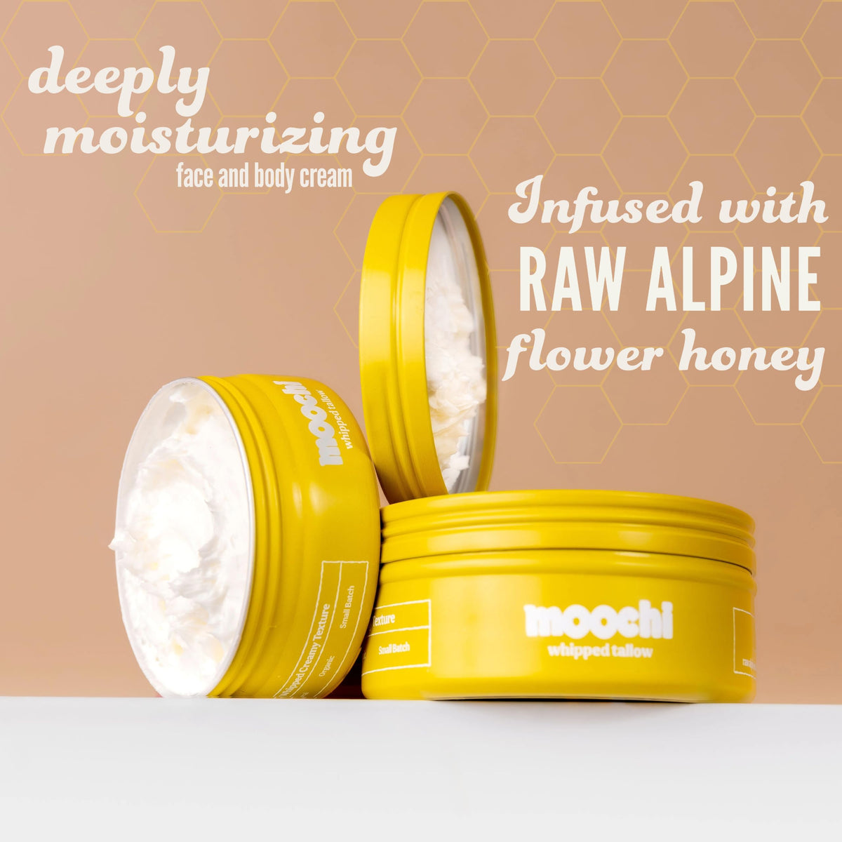 moochi Beef Tallow Whipped Balm with alpine flower honey ingredients