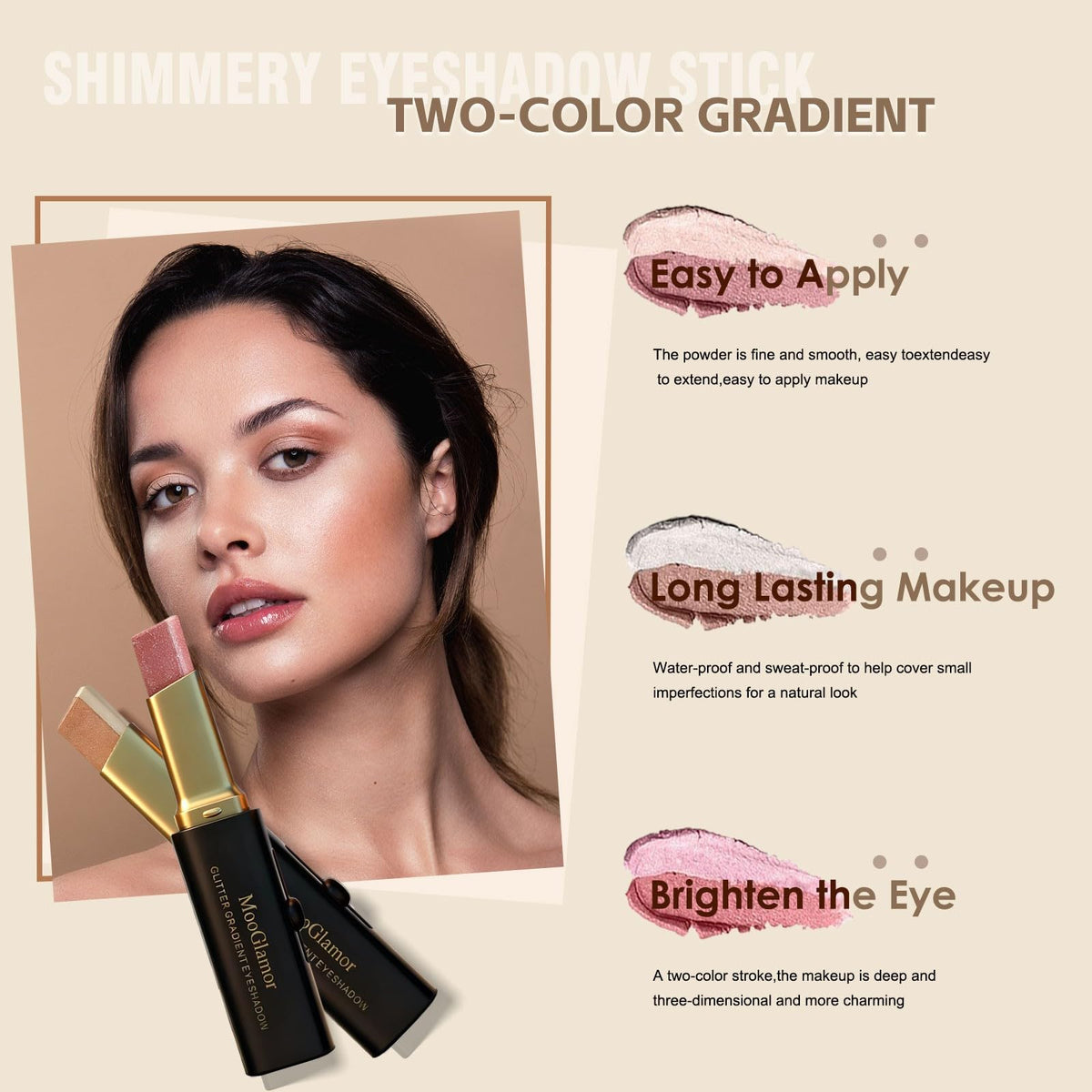 MooGlamor Eyeshadow Stick showing dual-colour design