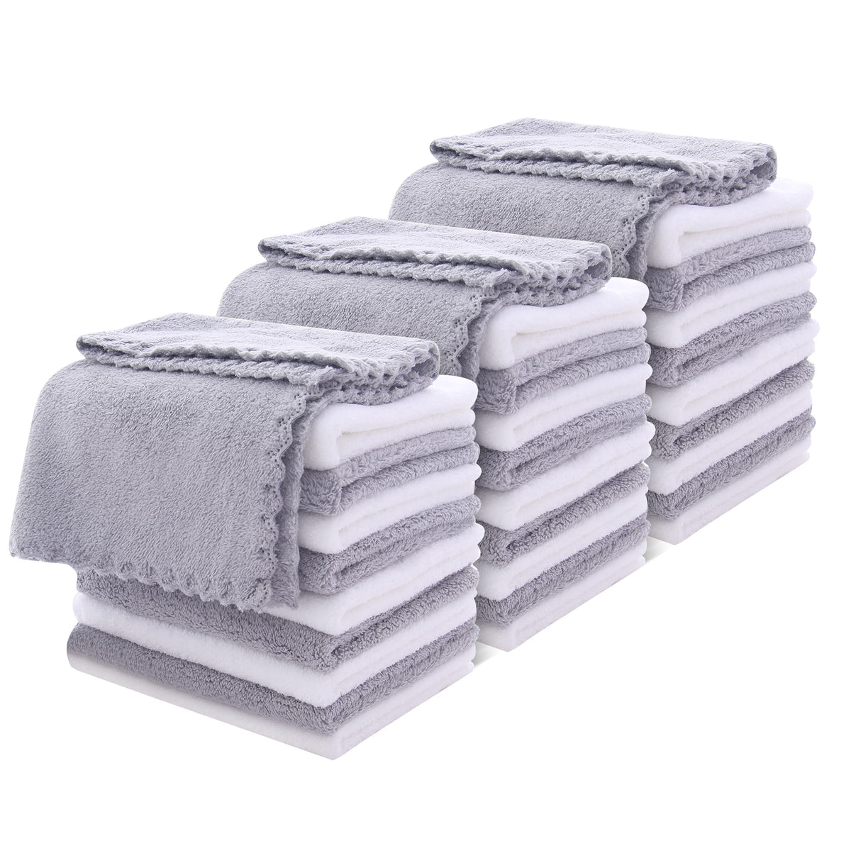 MOONQUEEN 30 Pack Microfiber Face Towels in white and grey