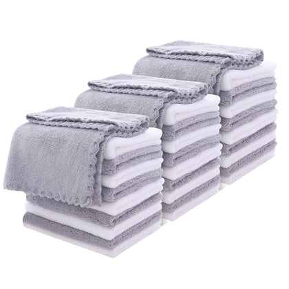 MOONQUEEN 30 Pack Microfiber Face Towels in white and grey