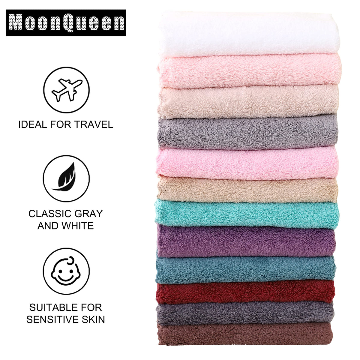 MOONQUEEN Microfiber Facial Cloths displayed in bold colours