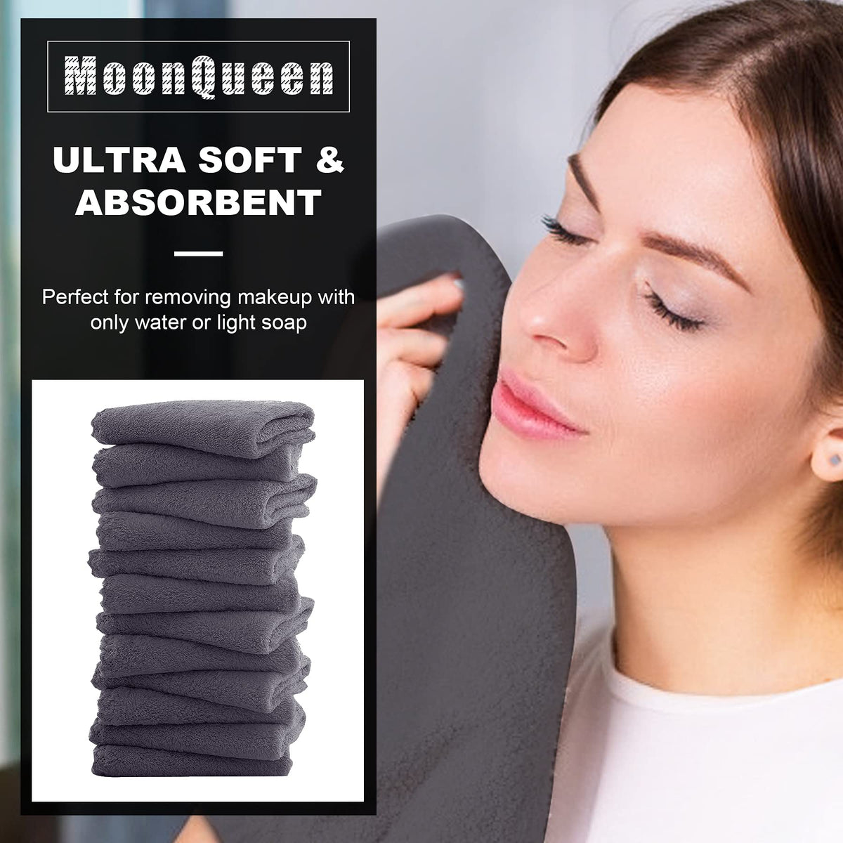 MOONQUEEN Microfiber Facial Cloths folded showing soft texture