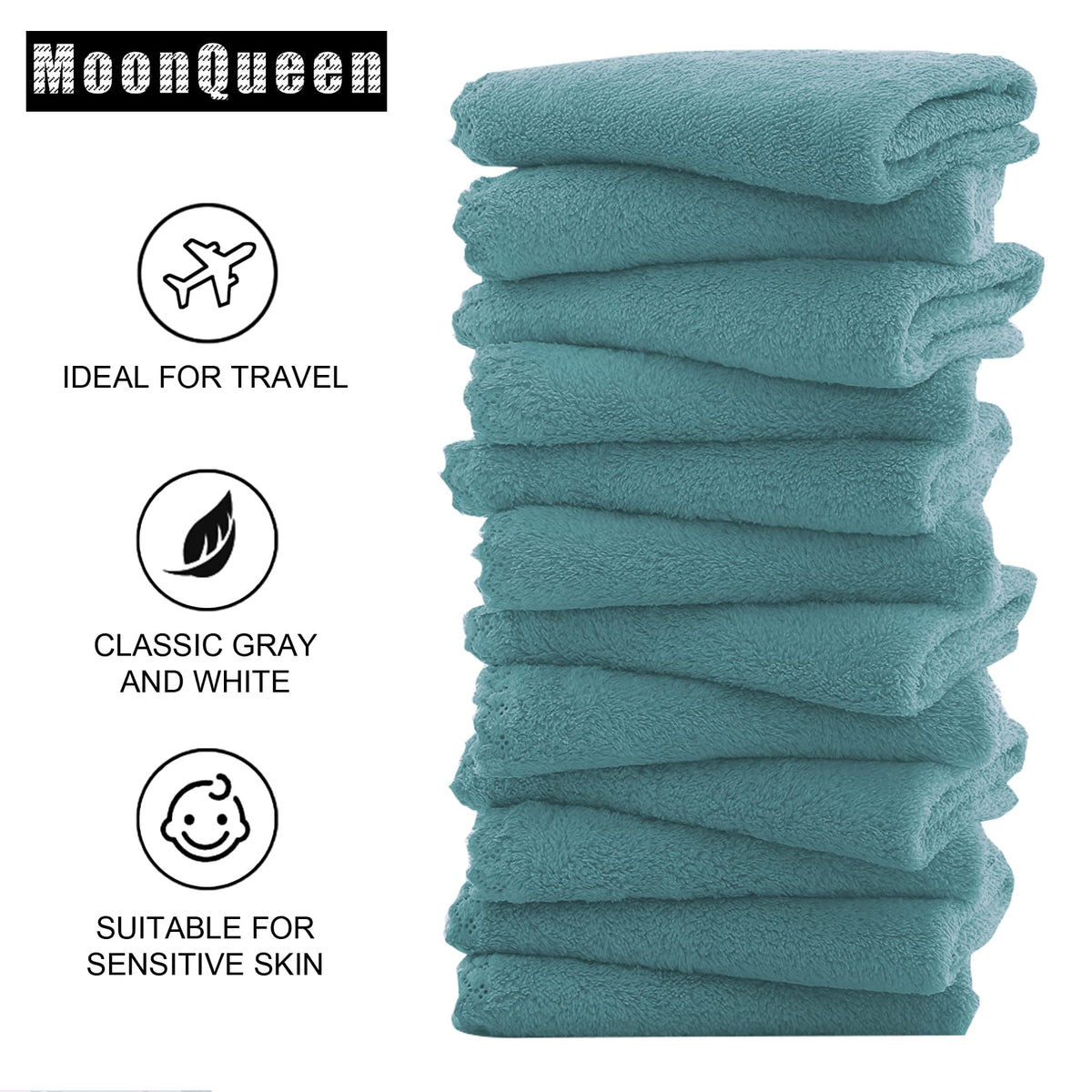 MOONQUEEN Microfiber Facial Cloths stacked in bold teal colour