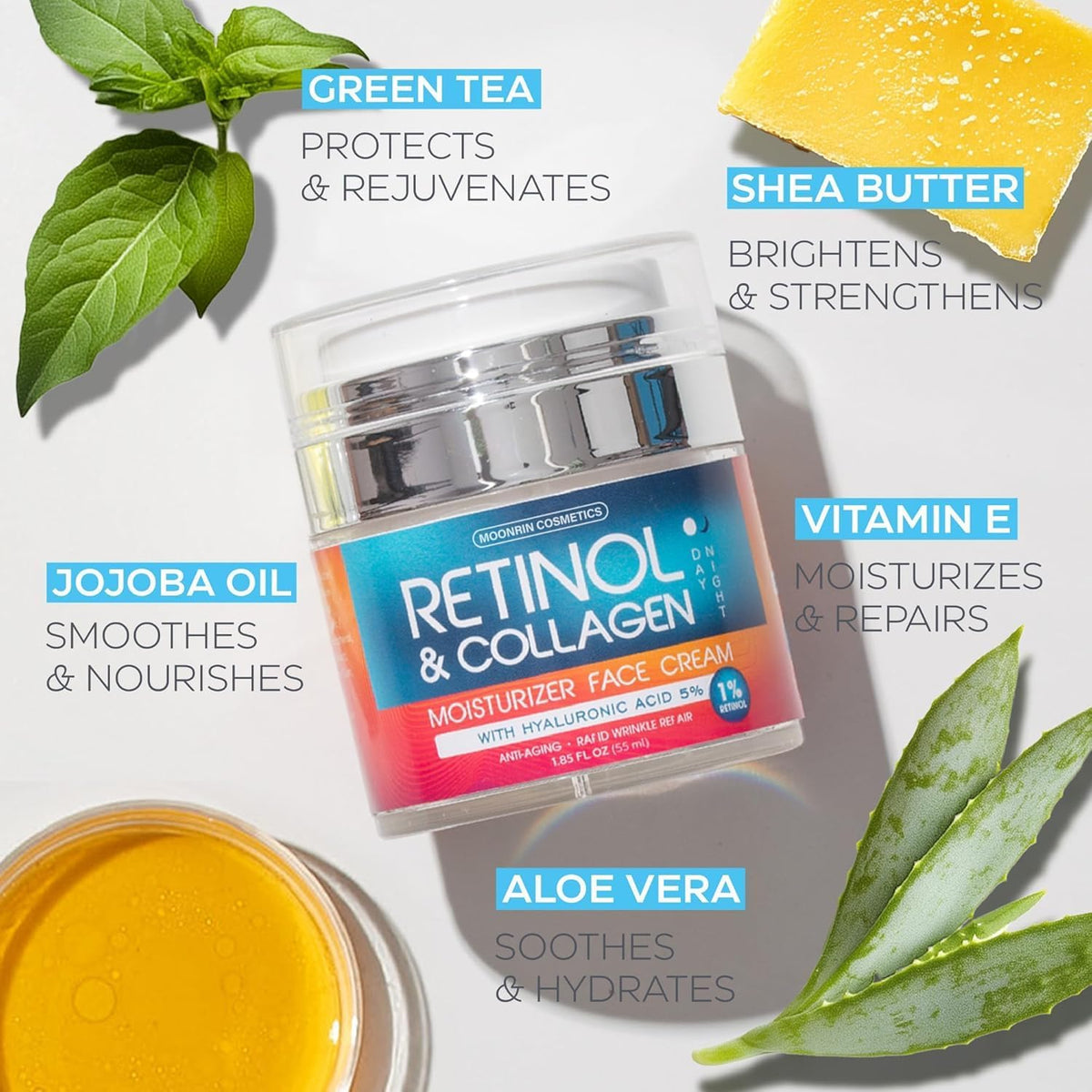 MOONRIN COSMETICS Retinol Cream jars with measuring spoon