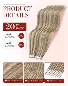 Moresoo 16in Tape in Hair Extensions Beige Blonde close-up of tape