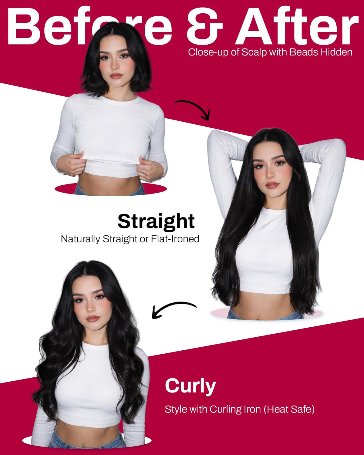 Moresoo 28 Inch Microlink Hair Extensions close-up of micro loop