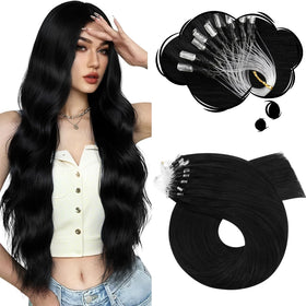 Moresoo 28 Inch Microlink Hair Extensions jet black front view