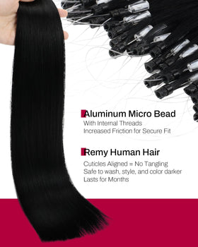 Moresoo 28 Inch Microlink Hair Extensions jet black strands