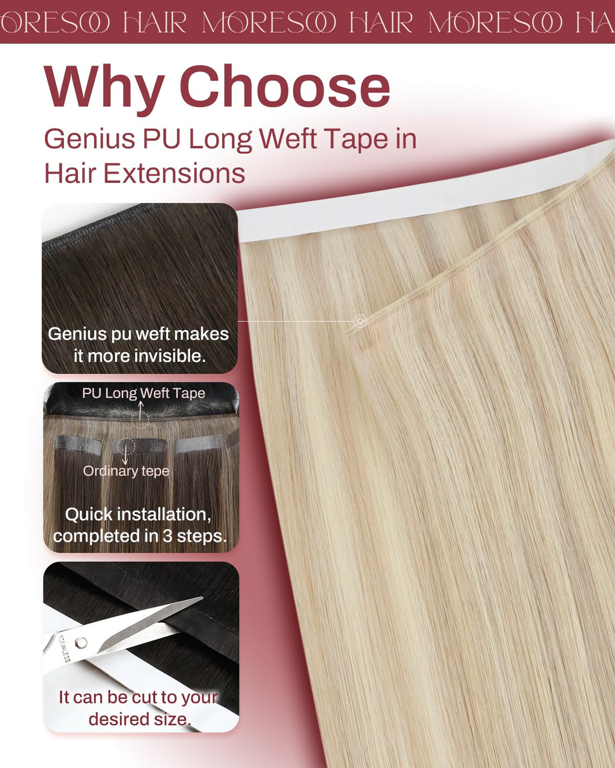 Moresoo Ash Blonde Tape in Weft Extensions packaging