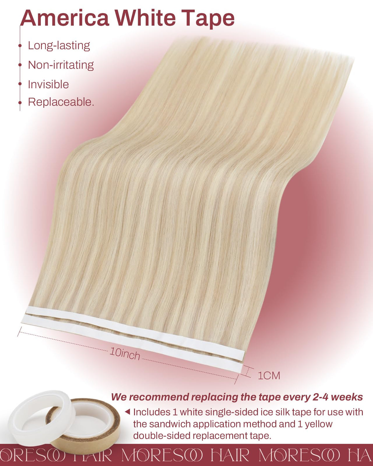 Moresoo Ash Blonde Tape in Weft Extensions styled on model