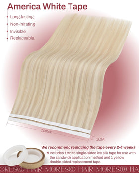 Moresoo Ash Blonde Tape in Weft Extensions styled on model