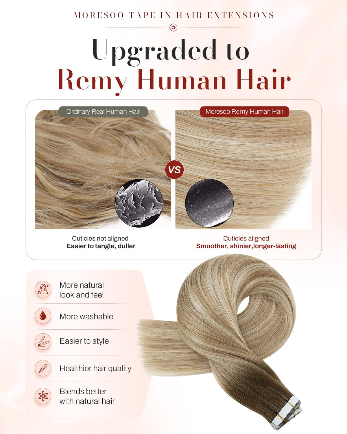 Moresoo Brown Blonde Tape in Hair Extensions packaging