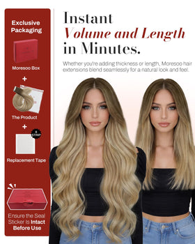 Moresoo Brown Blonde Tape in Hair Extensions showing colour