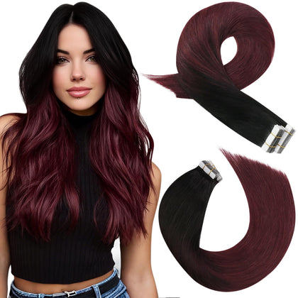 Moresoo Burgundy Tape in Hair Extensions 18 Inch front view