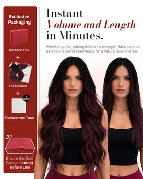 Moresoo Burgundy Tape in Hair Extensions back view