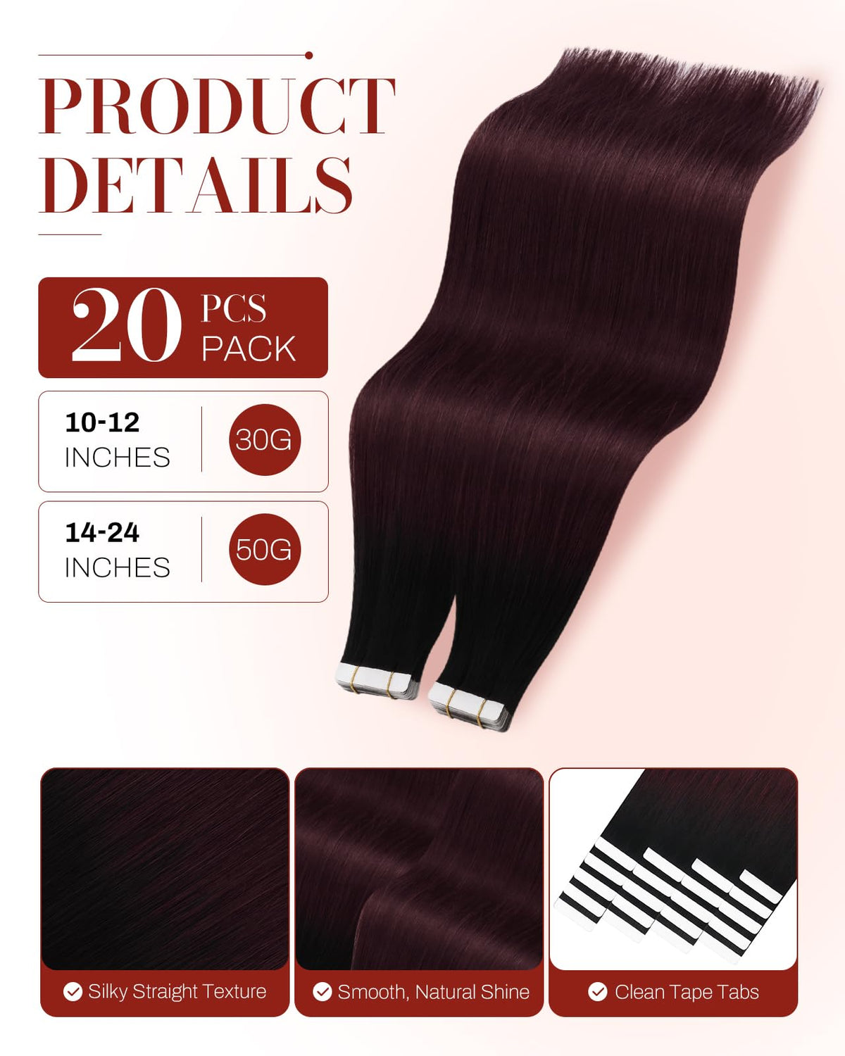 Moresoo Burgundy Tape in Hair Extensions close-up of tape