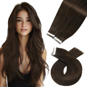 Moresoo Dark Brown Tape In Extensions 16 Inch front view