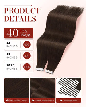 Moresoo Dark Brown Tape In Extensions close-up of tape