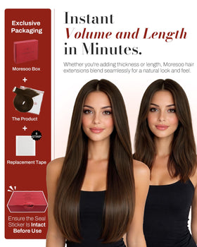 Moresoo Dark Brown Tape In Extensions displayed on a model