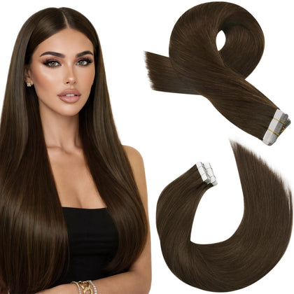 Moresoo Dark Brown Tape in Hair Extensions 18 Inch packaging front view