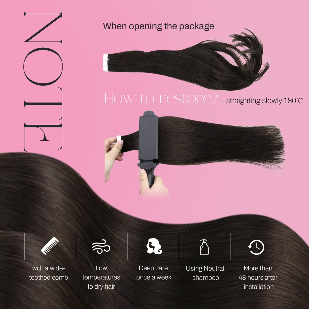 Moresoo Darkest Brown Tape in Hair Extensions back view