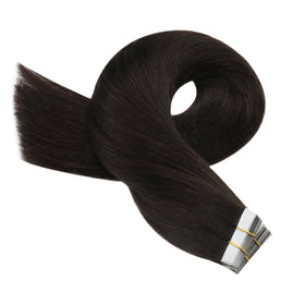 Moresoo Darkest Brown Tape in Hair Extensions installation process