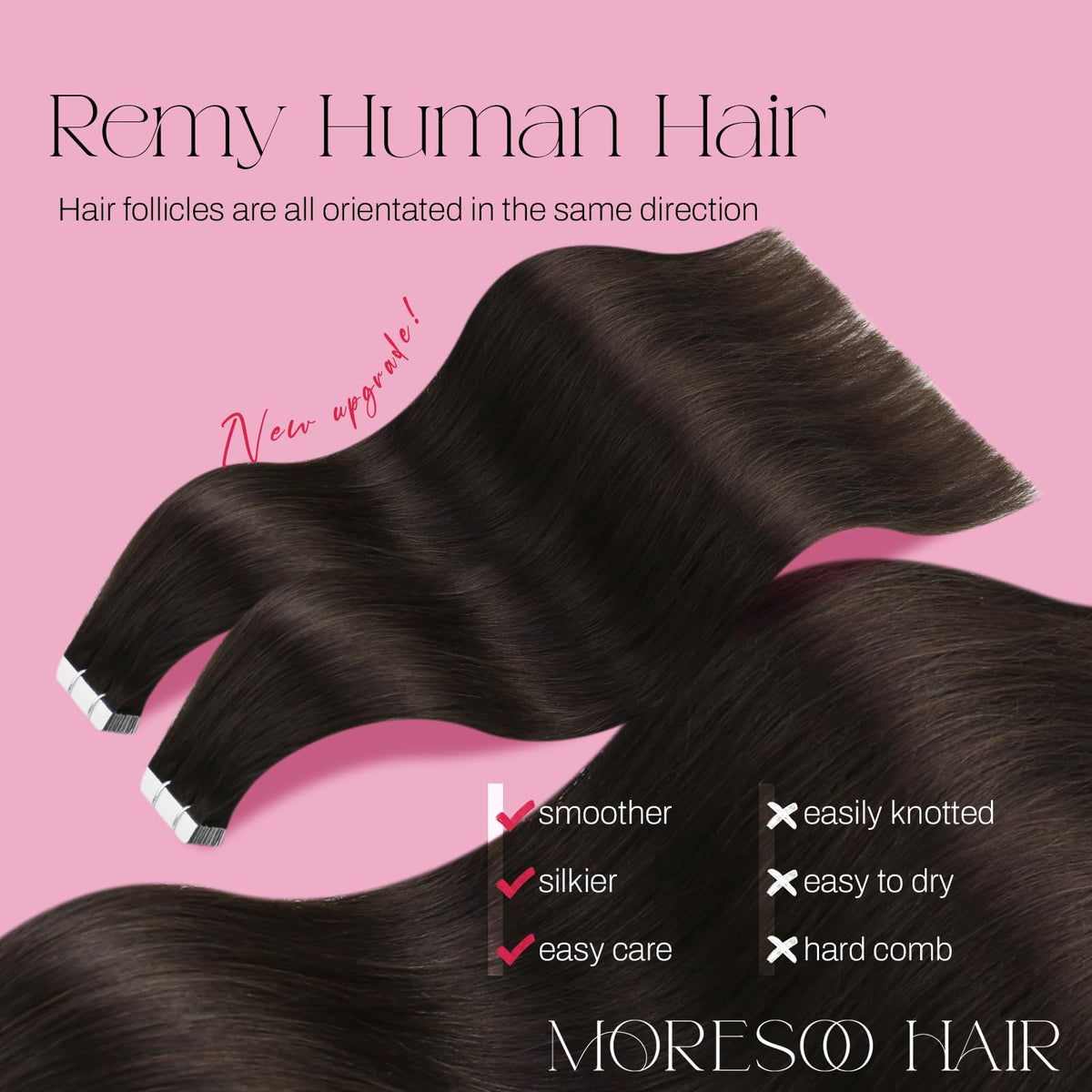 Moresoo Darkest Brown Tape in Hair Extensions packaging