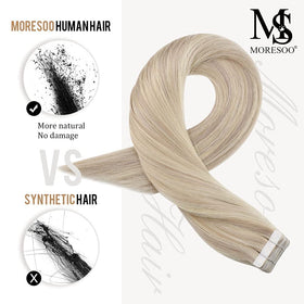 Moresoo Hair Extensions Tape Ash Blonde 22in back view