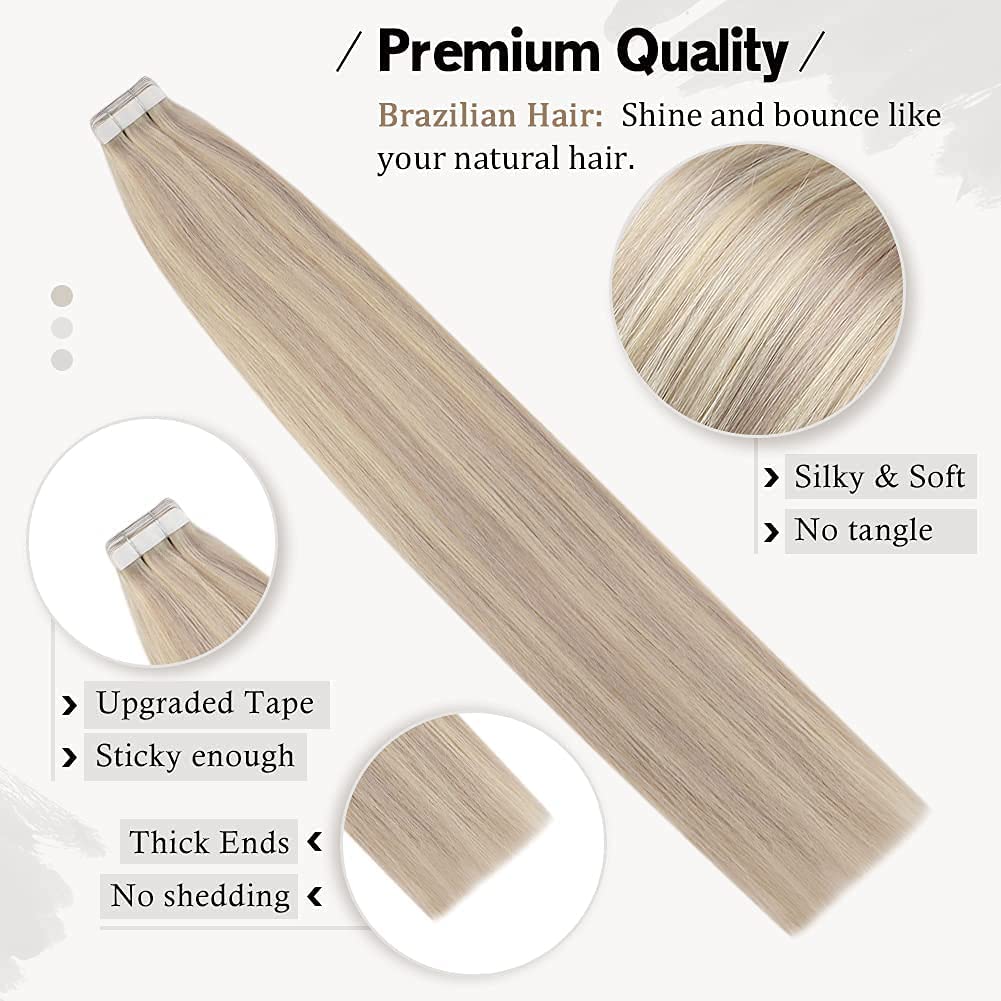 Moresoo Hair Extensions Tape Ash Blonde 22in close-up of tape