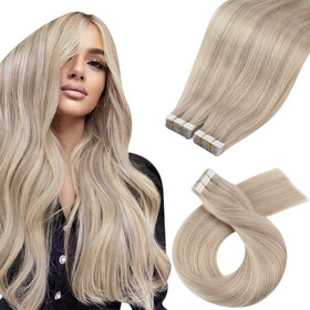 Moresoo Hair Extensions Tape Ash Blonde 22in front view