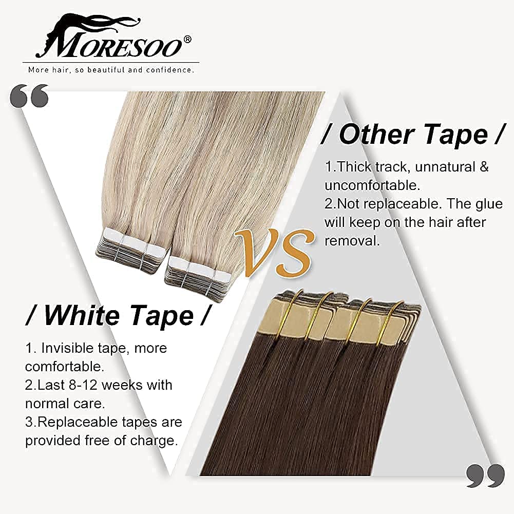 Moresoo Hair Extensions Tape Ash Blonde 22in lifestyle scene