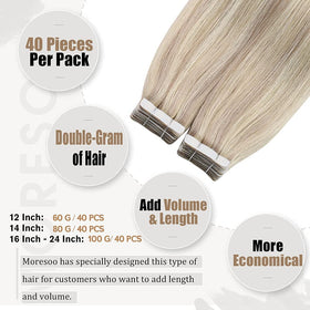 Moresoo Hair Extensions Tape Ash Blonde 22in packaging