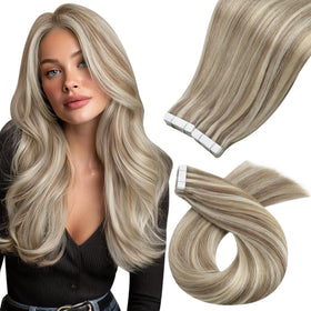 Moresoo Human Hair Tape-In Extensions 18in Beige Blonde front view