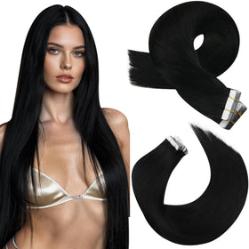 Moresoo Jet Black Tape in Extensions 20 Inch front view