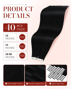 Moresoo Jet Black Tape In Extensions close-up of weft