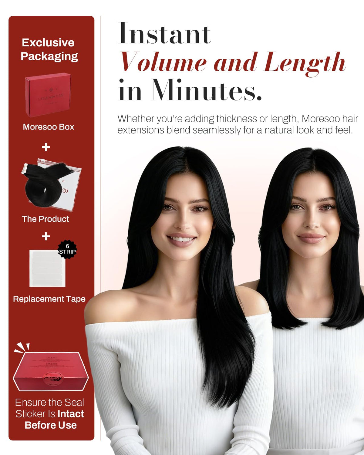 Moresoo Jet Black Tape in Extensions showing natural blend