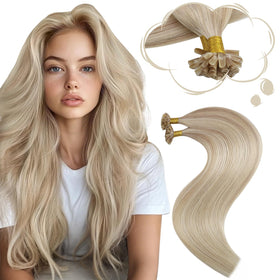 Moresoo K Tip Hair Extensions 20 Inch Ash Blonde Highlight front view