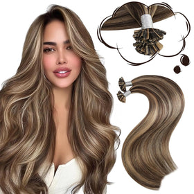 Moresoo K Tip Hair Extensions Caramel Brown 24 Inch front view