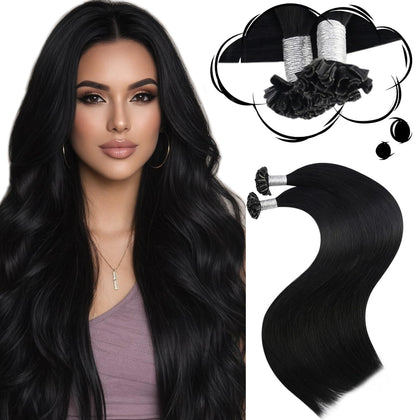 Moresoo K Tip Hair Extensions Jet Black 24 Inch front view